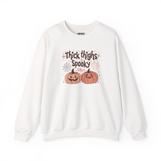 Thick Thighs & Spooky Vibes Women’s Heavy Blend Crewneck Sweatshirt