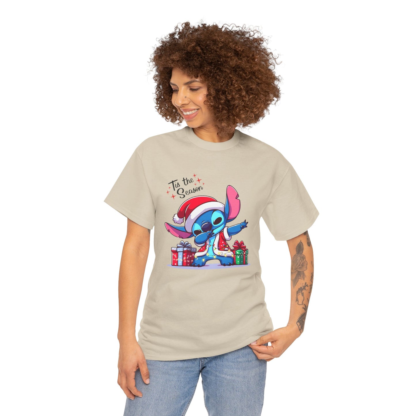 Tis the Season Blue Alien Christmas T-Shirt – Cute Holiday Unisex Heavy Cotton Tee