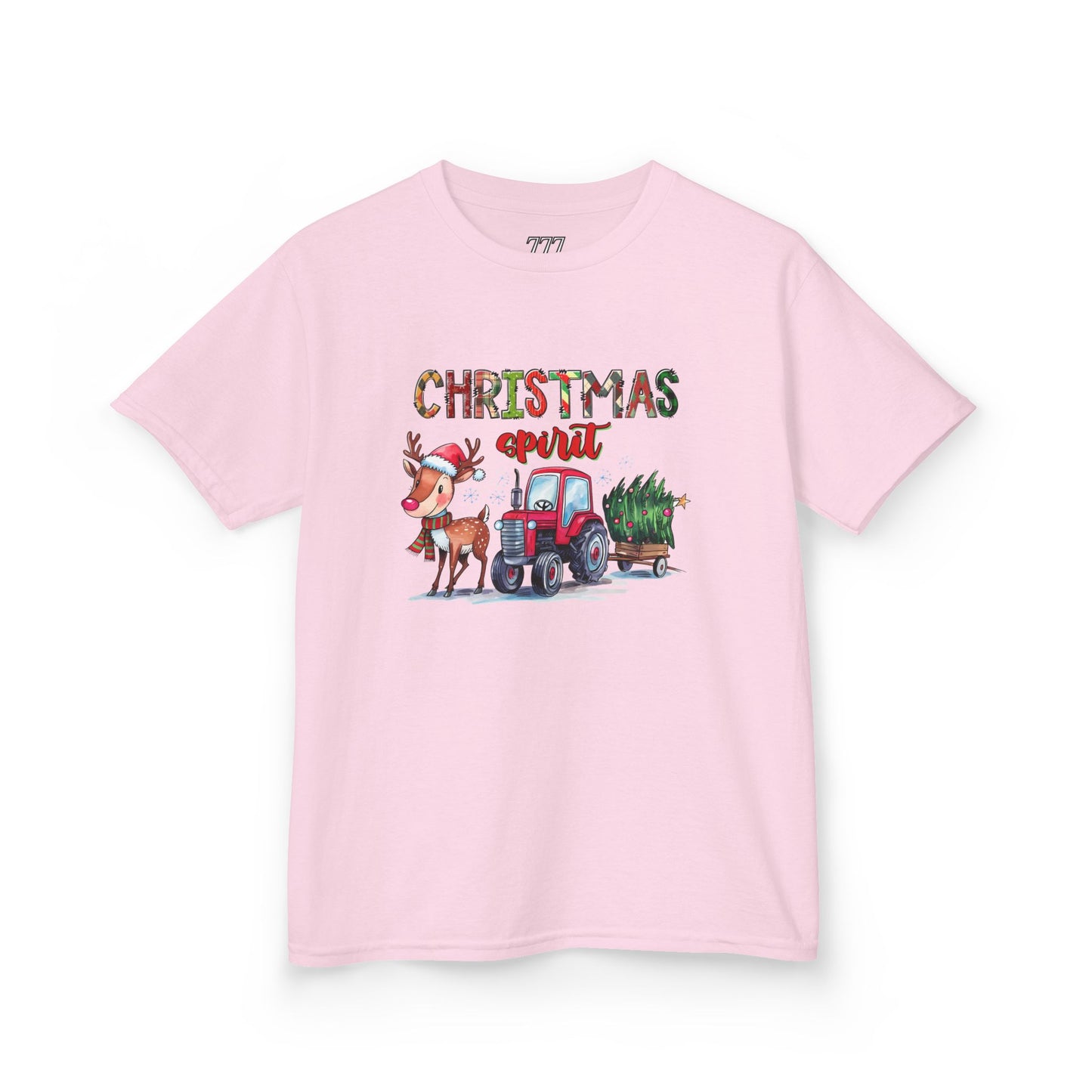 Christmas Spirit Kids T-Shirt – Cute Reindeer & Red Tractor Holiday Tee