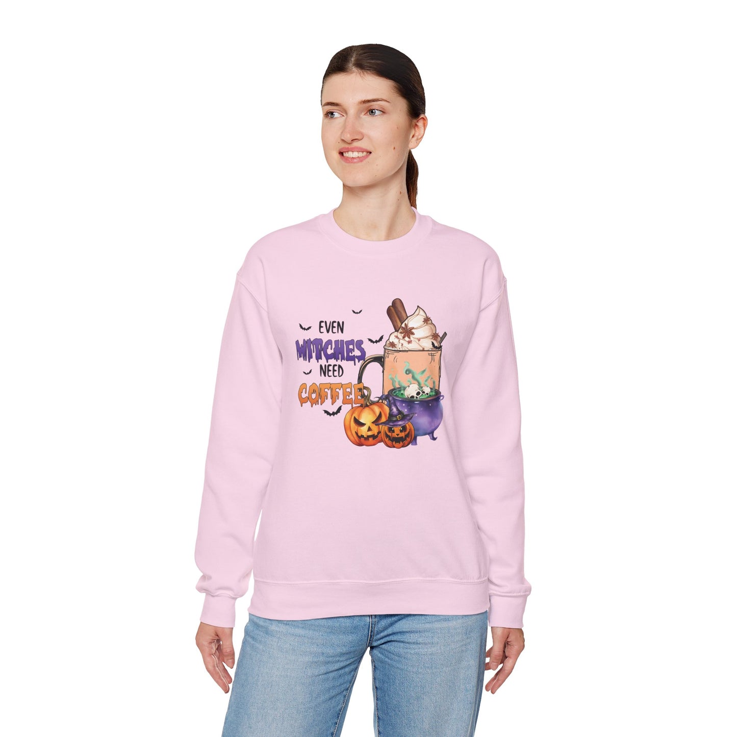 Even Witches Need Coffee Women’s Heavy Blend Crewneck Sweatshirt