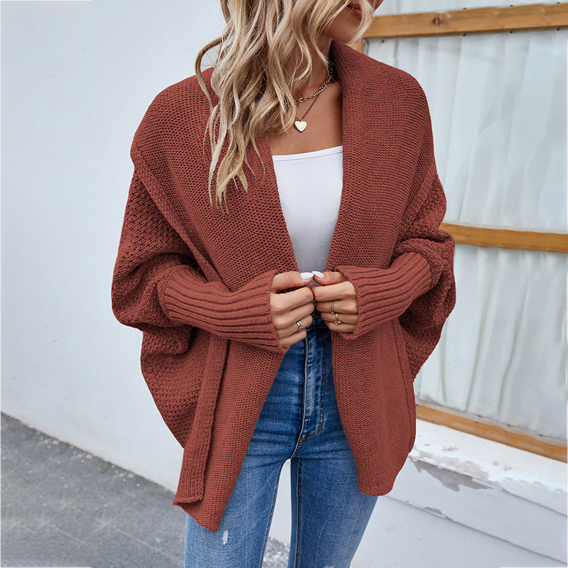 Women’s Solid Color Loose Knitted Cardigan – Cozy Oversized Autumn & Winter Sweater