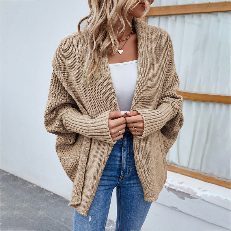 Women’s Solid Color Loose Knitted Cardigan – Cozy Oversized Autumn & Winter Sweater