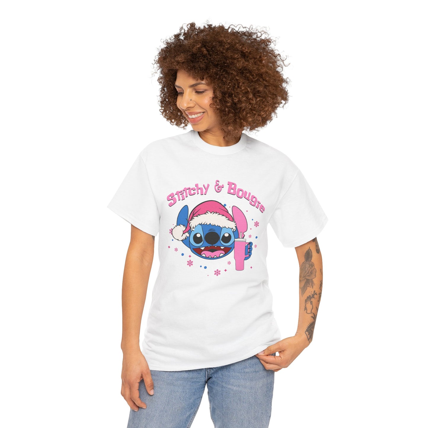 Stitchy & Bougie Christmas T-Shirt – Cute Holiday Women’s Heavy Cotton Tee
