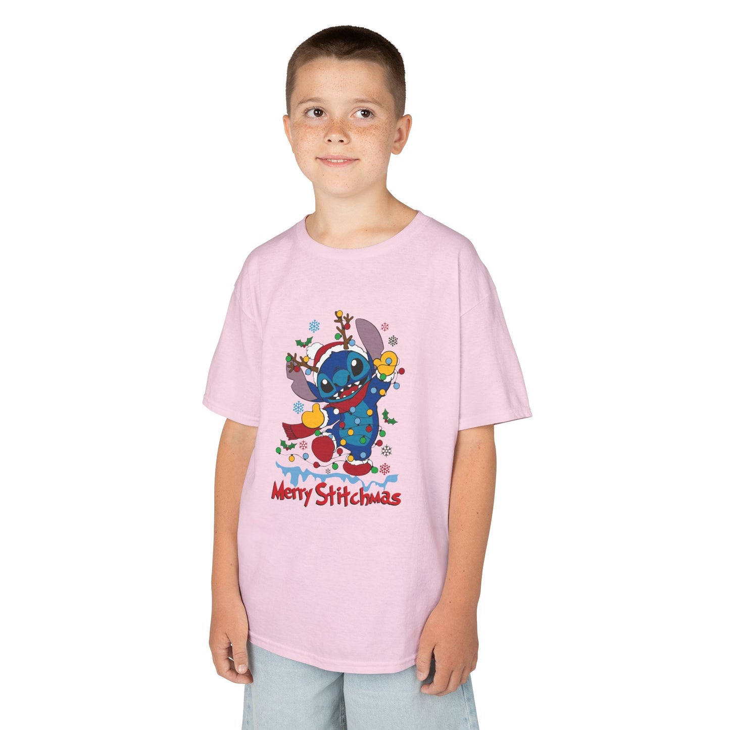 Merry Stitchmas Kids T-Shirt – Cute Holiday Alien Heavy Cotton Tee
