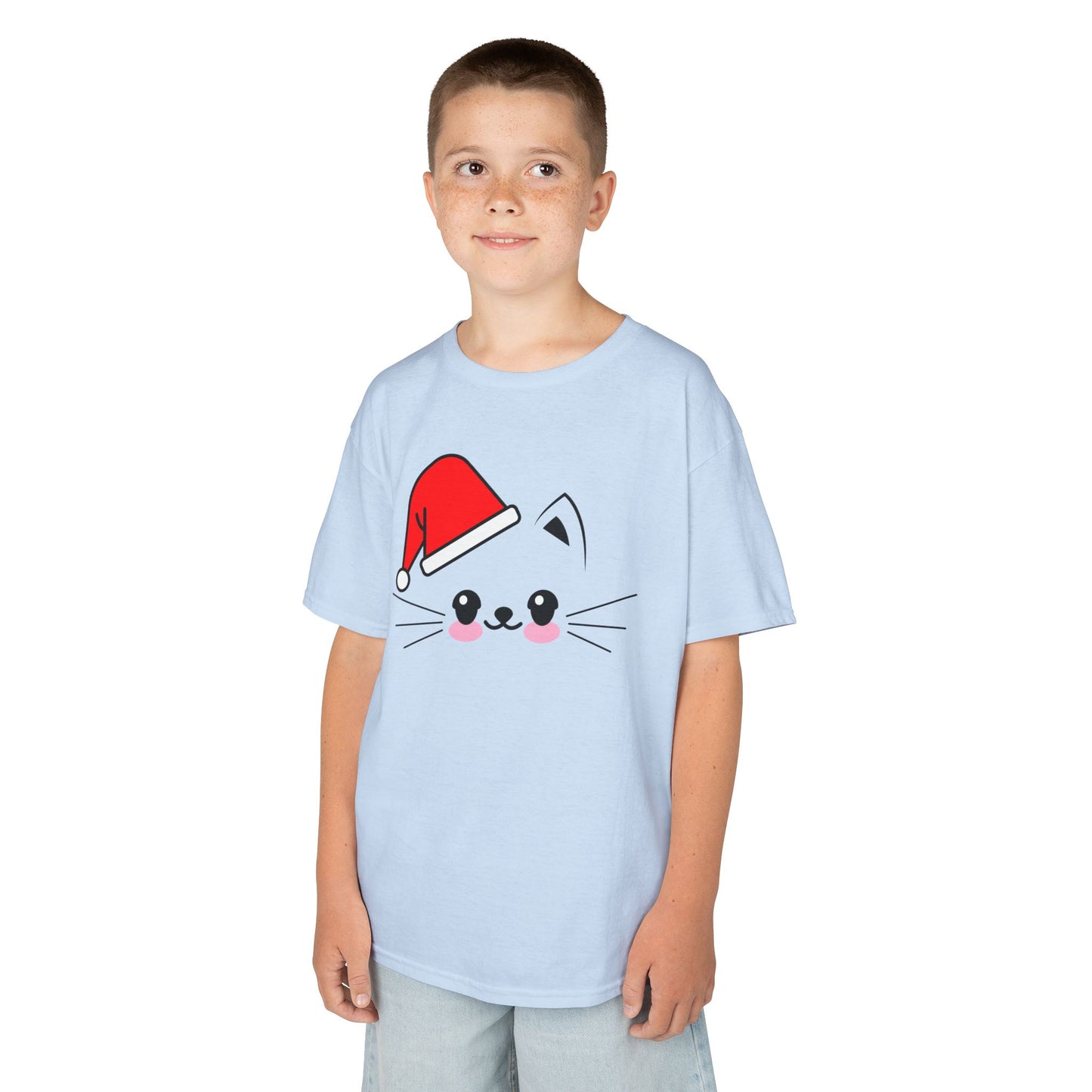 Cat Santa Kids Christmas T-Shirt – Cute Kawaii Cat Holiday Tee for Kids