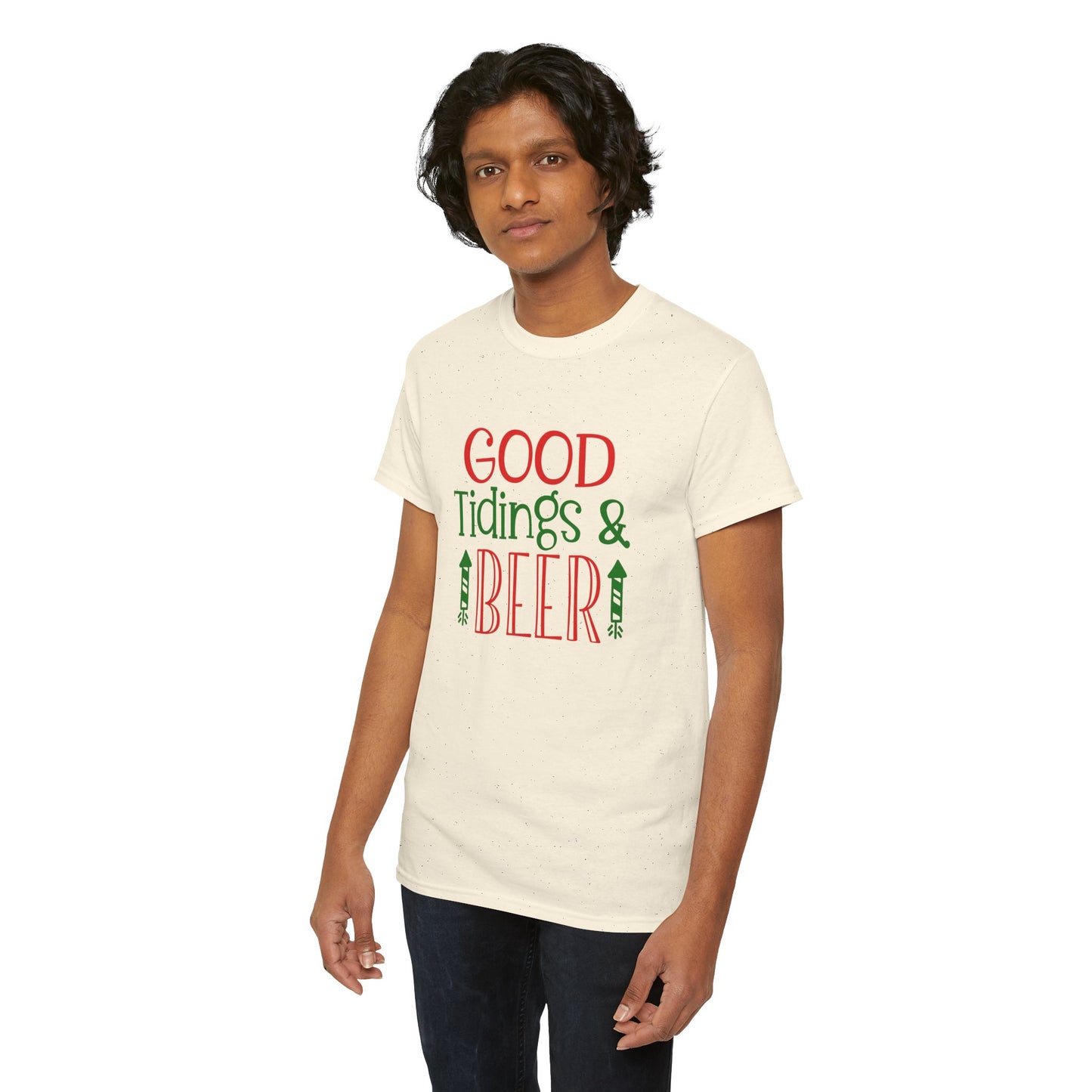 Good Tidings & Beer T-Shirt – Funny Christmas Drinking Unisex Heavy Cotton Tee