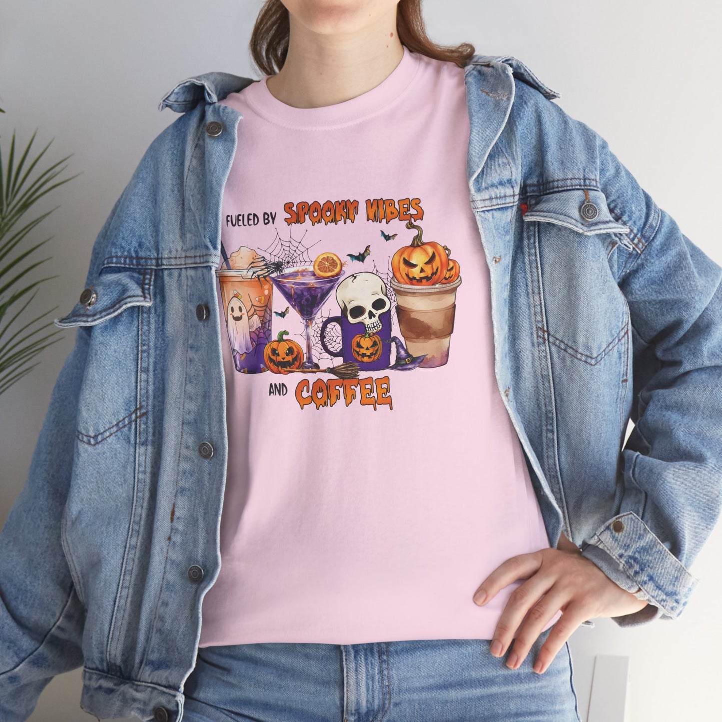Fueled By Spooky Vibes And Coffee Unisex Heavy Cotton T-Shirt