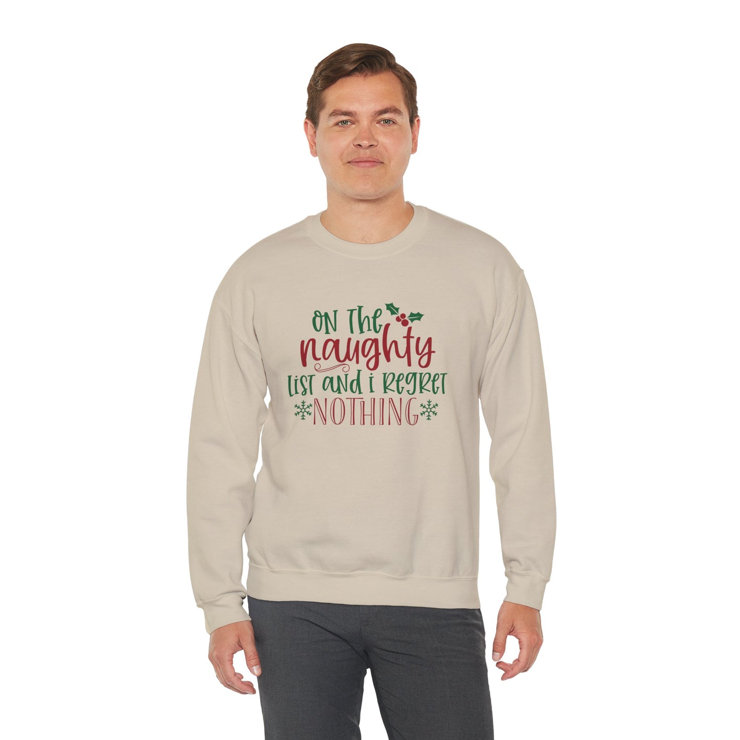 On The Naughty List And I Regret Nothing Unisex Heavy Blend Crewneck Sweatshirt