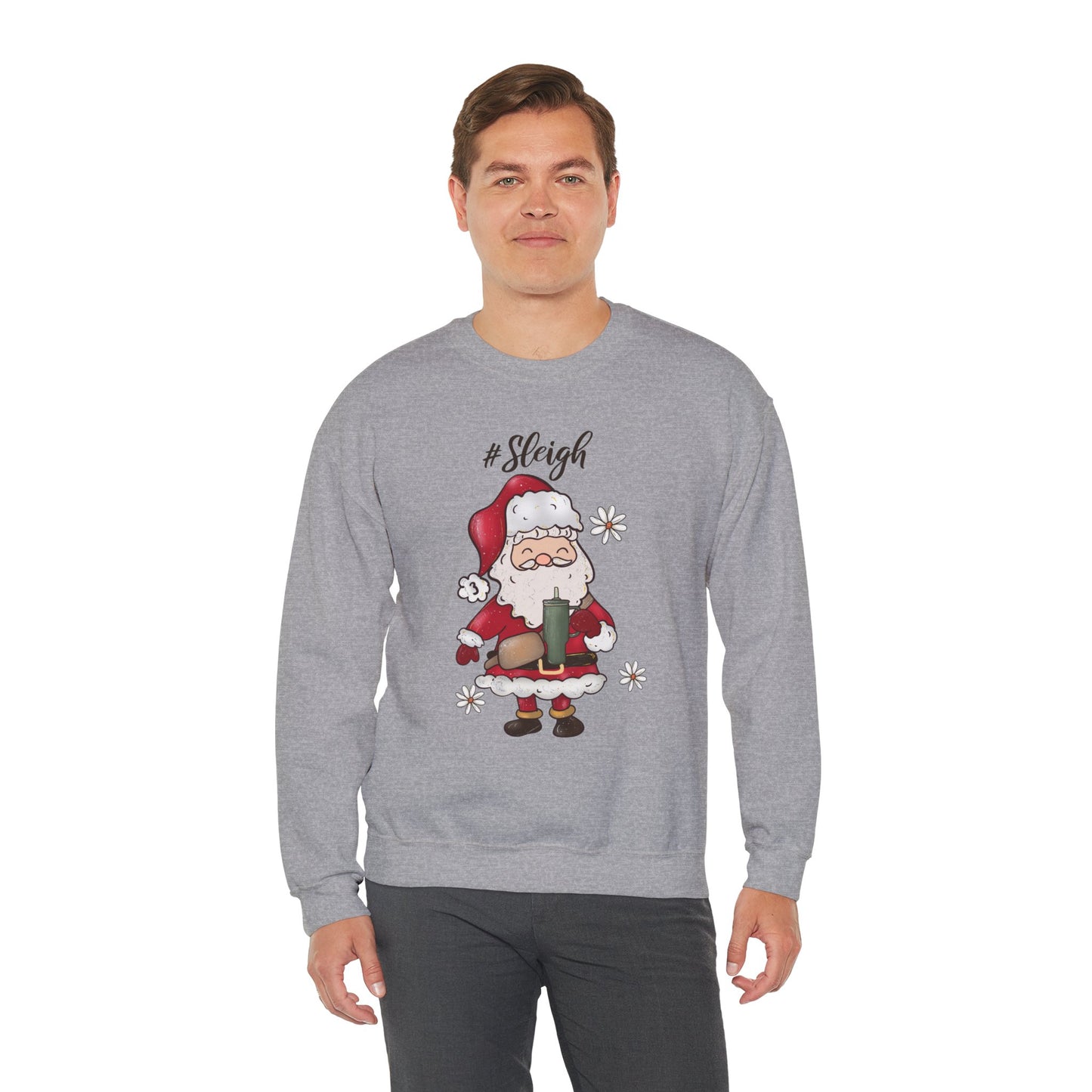 #Sleigh Funny Santa Christmas Sweatshirt – Cute Holiday Hashtag Graphic Unisex Heavy Blend Crewneck