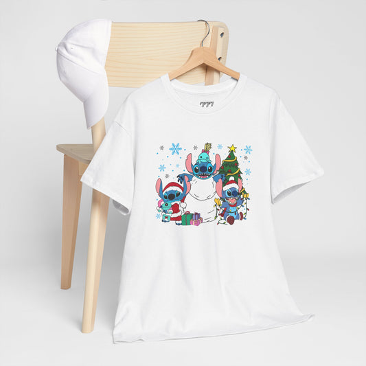 Stitch Christmas Vibes T-Shirt – Cute Holiday Trio Unisex Heavy Cotton Tee