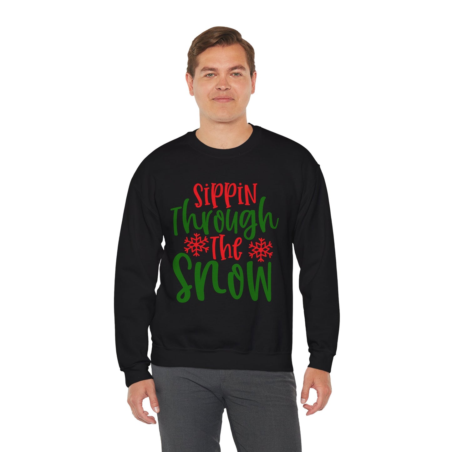 Sippin’ Through The Snow Sweatshirt – Festive Holiday Unisex Heavy Blend Crewneck