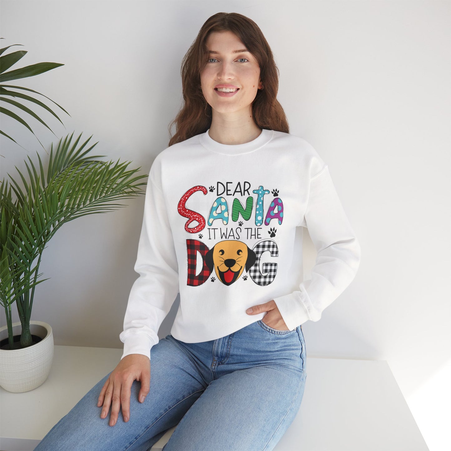 Dear Santa It Was The Dog Christmas Crewneck – Funny Holiday Dog Lover Sweatshirt (Unisex)