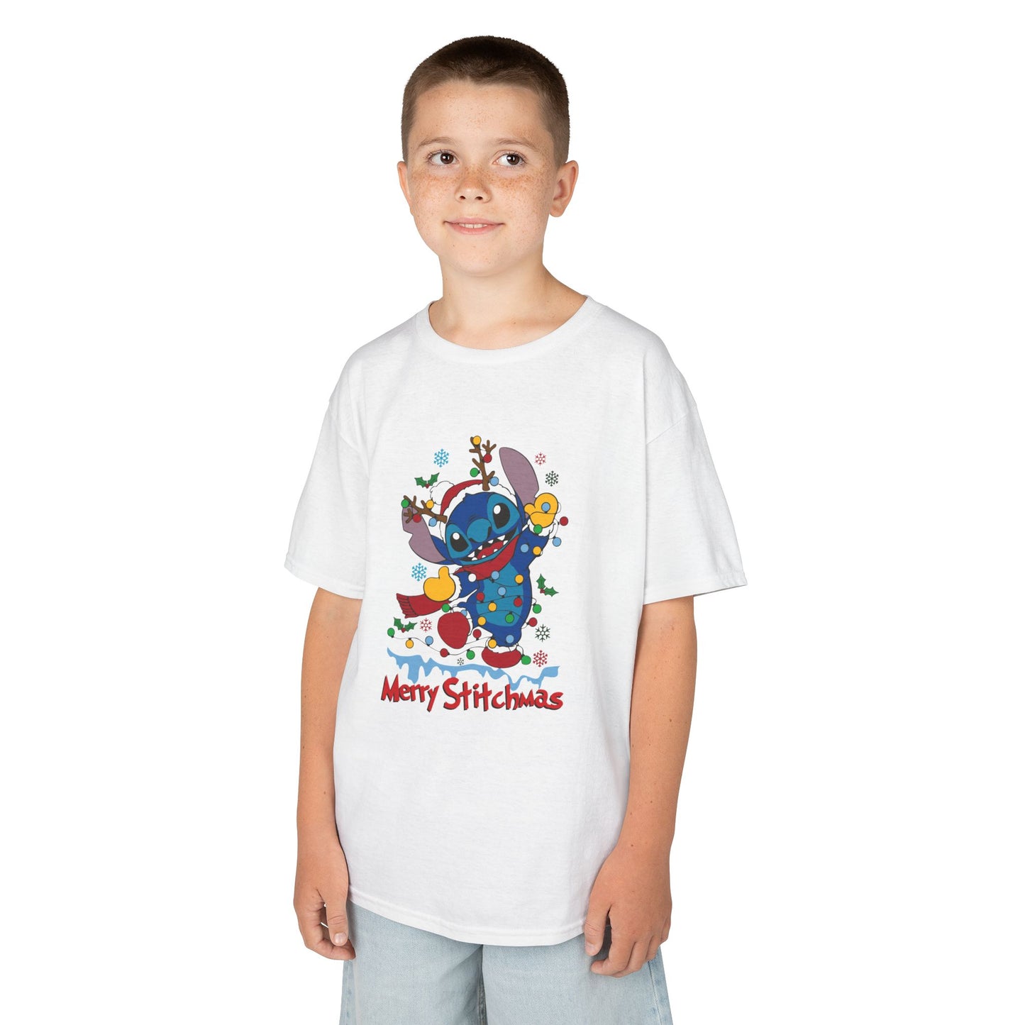 Merry Stitchmas Kids T-Shirt – Cute Holiday Alien Heavy Cotton Tee