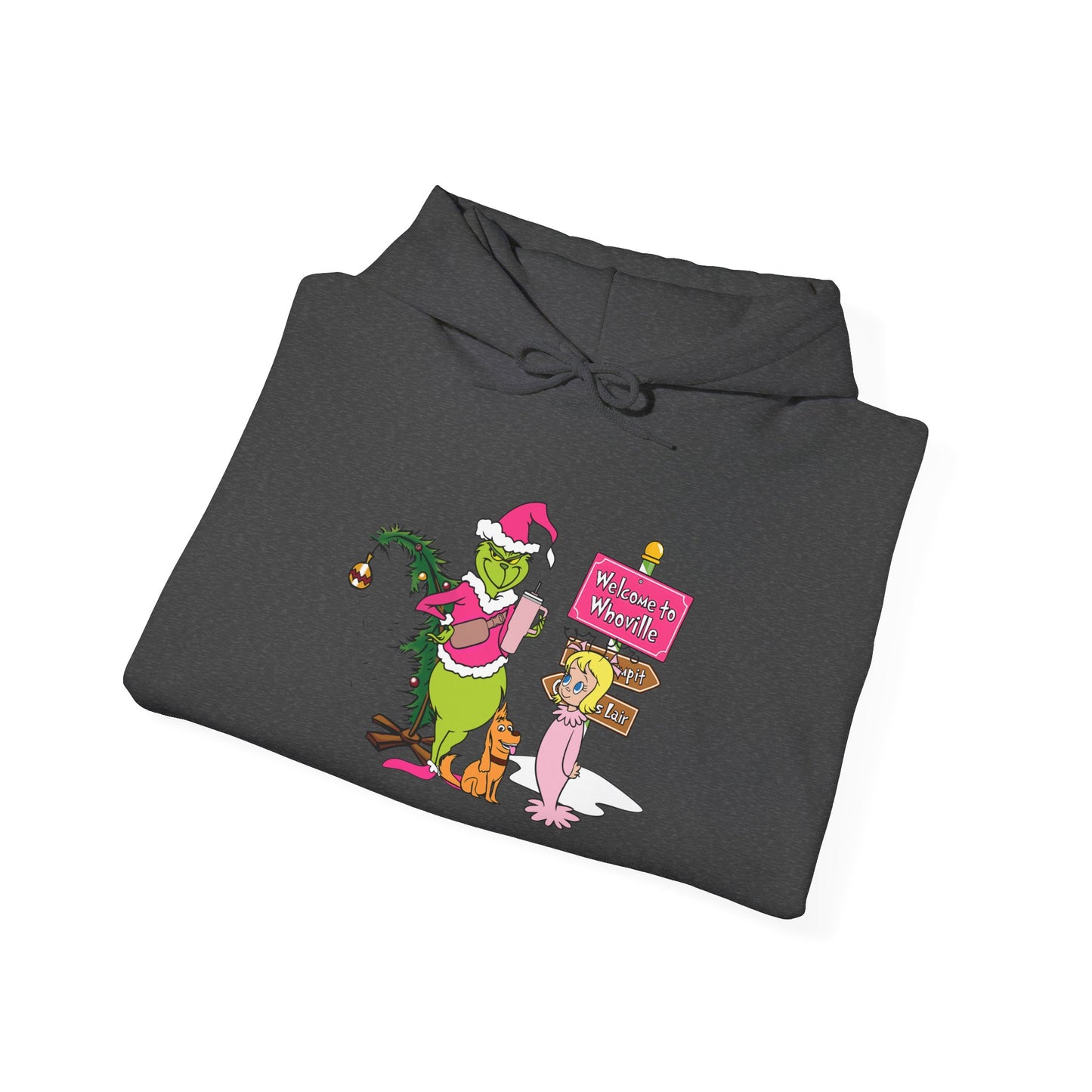 Welcome to Merryville Christmas Hoodie – Cute Green Creature & Winter Village Sweatshirt (Unisex)