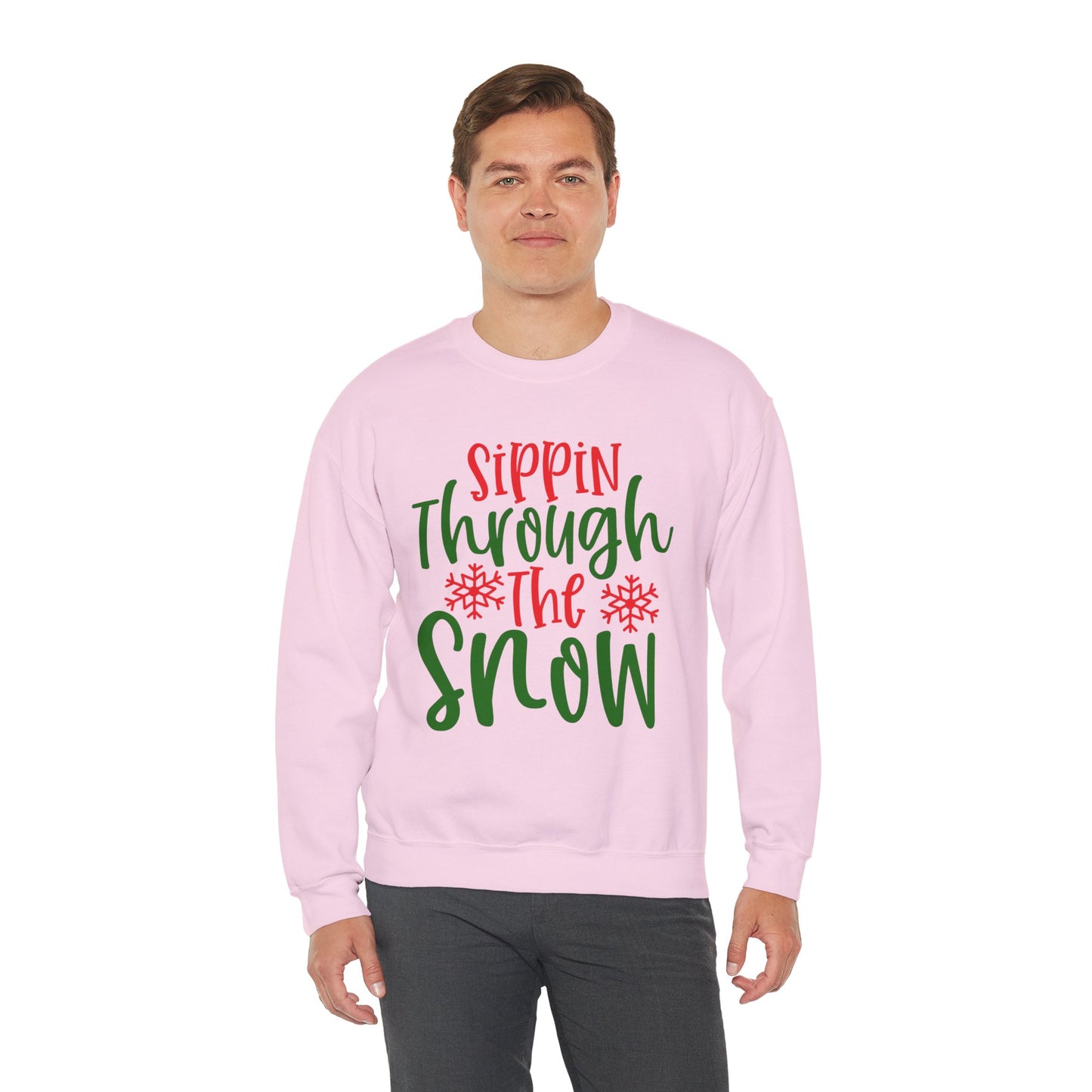 Sippin’ Through The Snow Sweatshirt – Festive Holiday Unisex Heavy Blend Crewneck