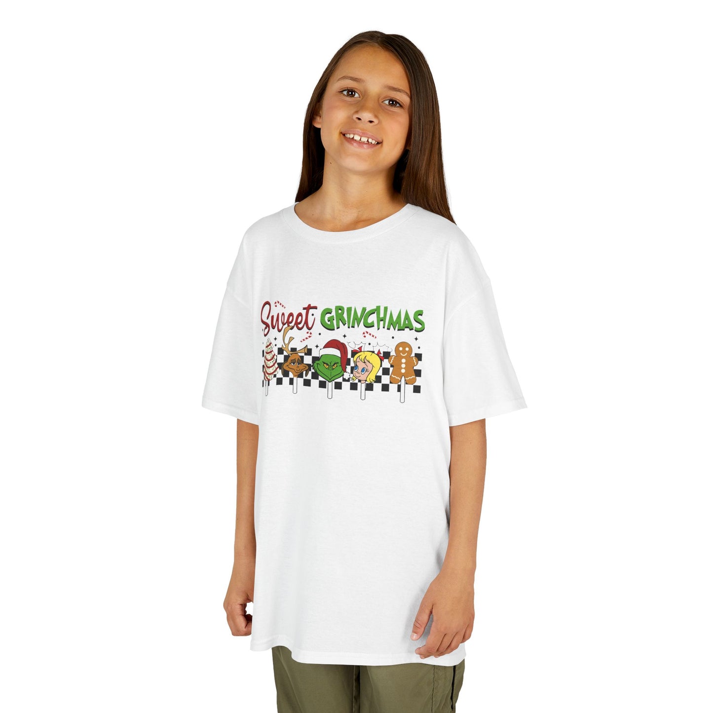 Sweet Grinchmas Candy Christmas Kids Tee – Cute Holiday Treat Characters Kids Heavy Cotton T-Shirt