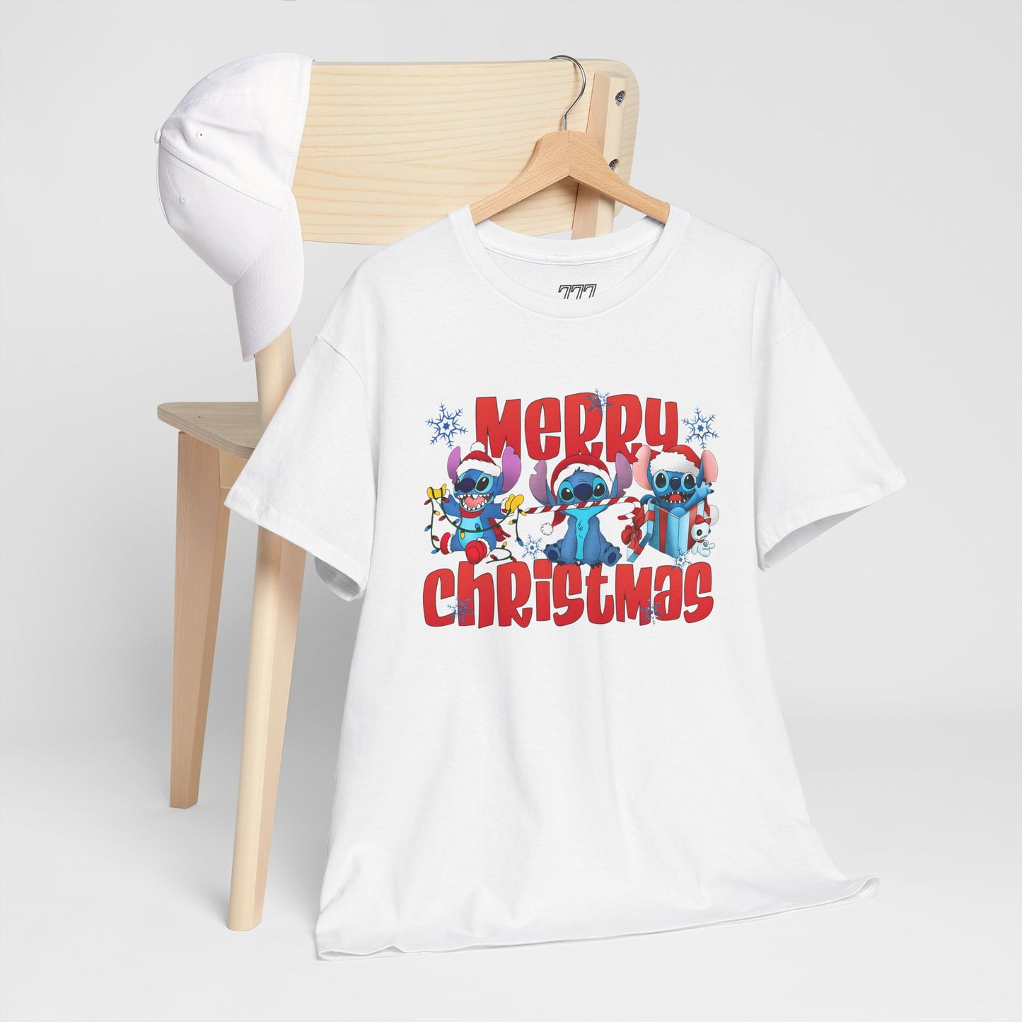 Merry Christmas Unisex Heavy Cotton T-Shirt – Cute Blue Holiday Characters Christmas Tee