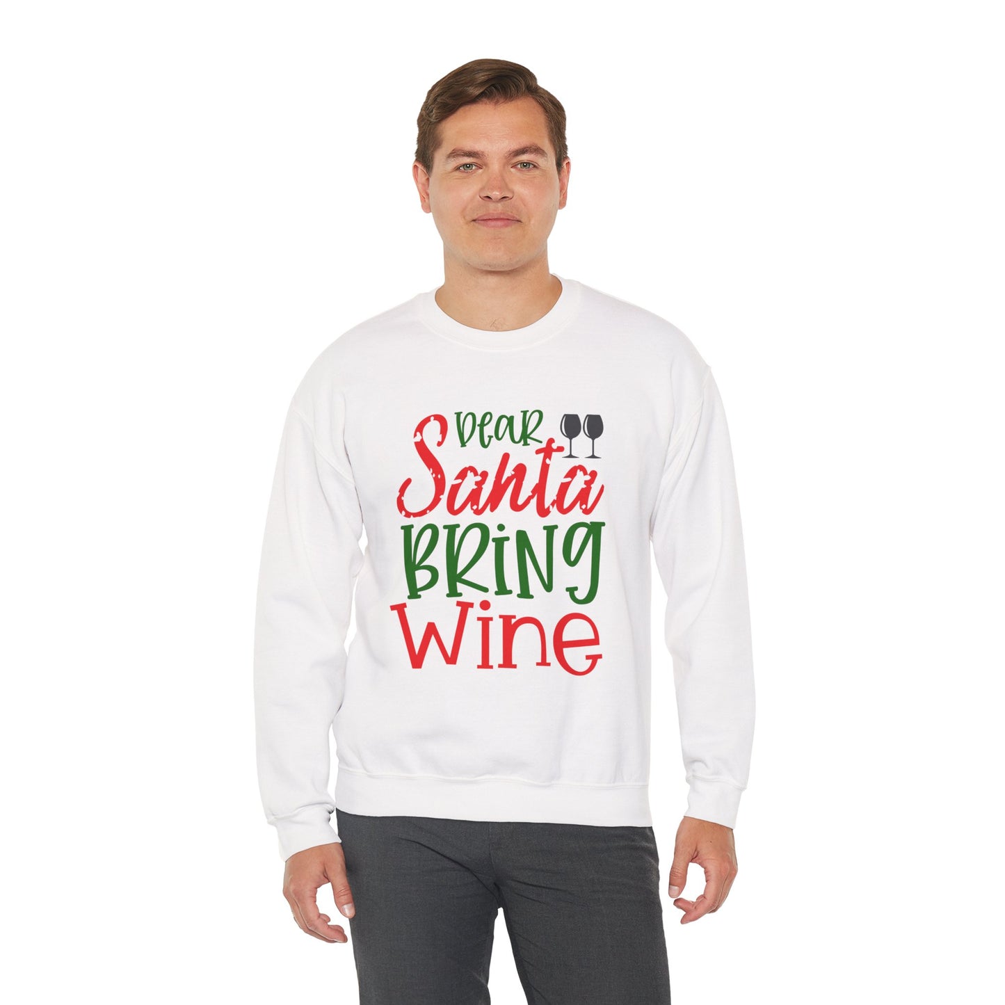 Dear Santa Bring Wine Christmas Crewneck – Funny Holiday Wine Lover Sweatshirt (Unisex)