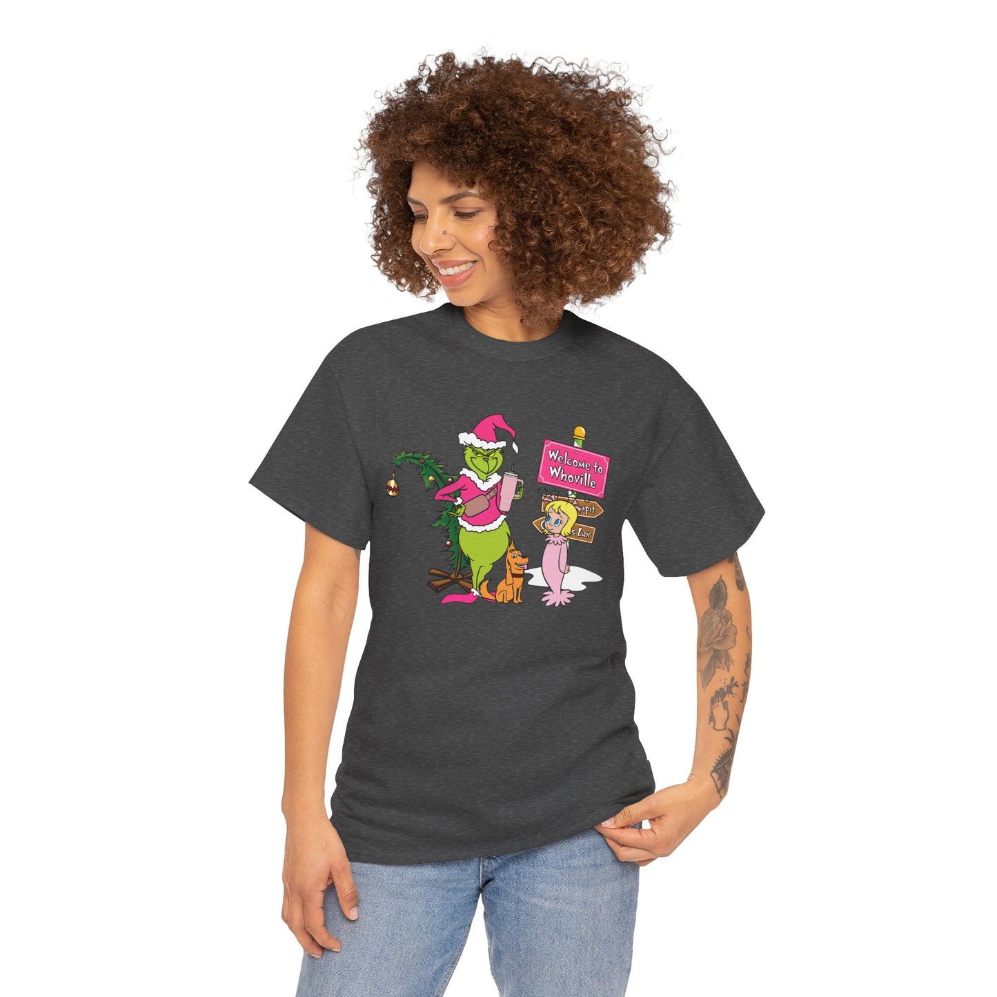 Welcome to Merryville Christmas T-Shirt – Cute Green Christmas Creature Holiday Tee (Unisex)