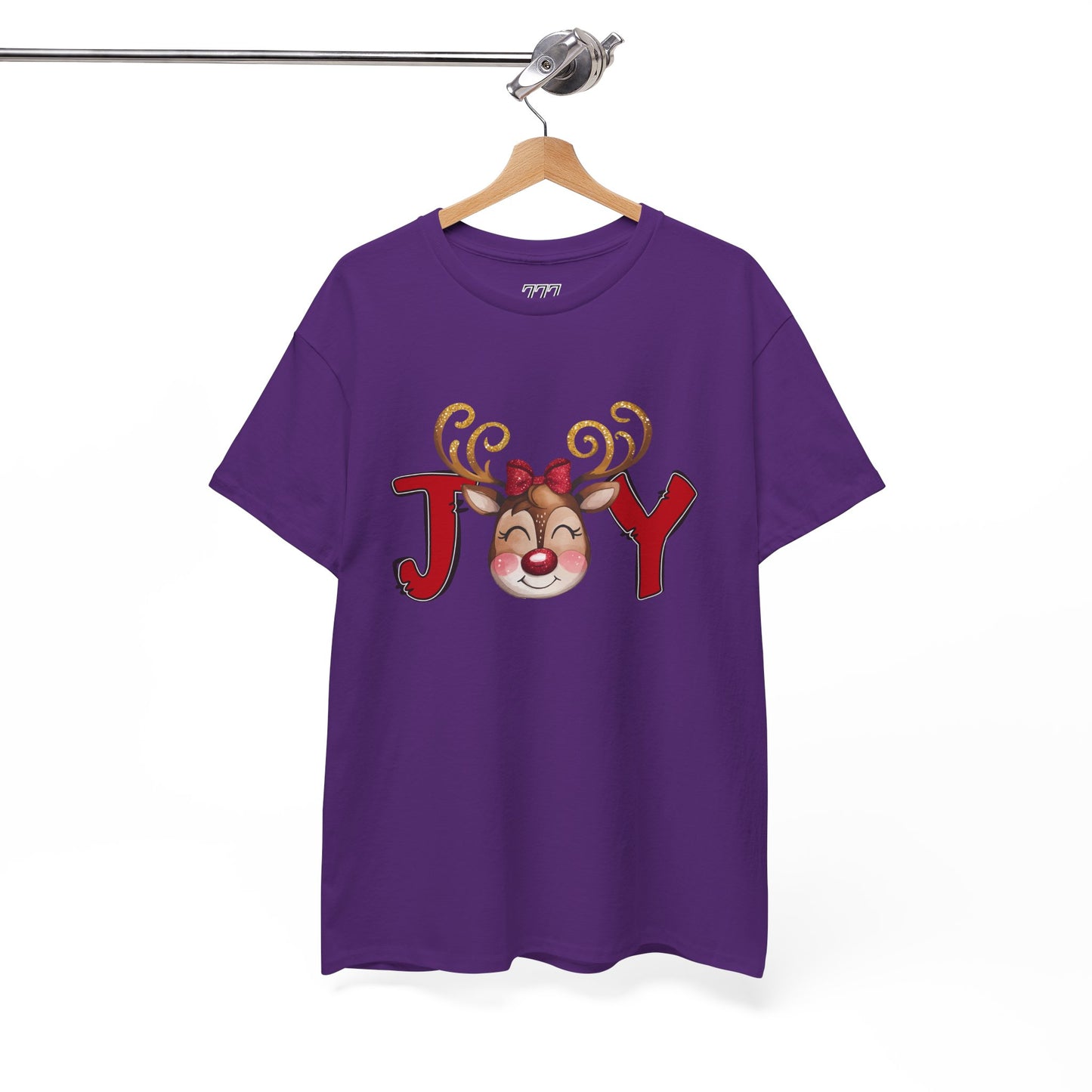 Reindeer Joy Women’s Christmas T-Shirt – Cute Holiday Reindeer Face Heavy Cotton Tee