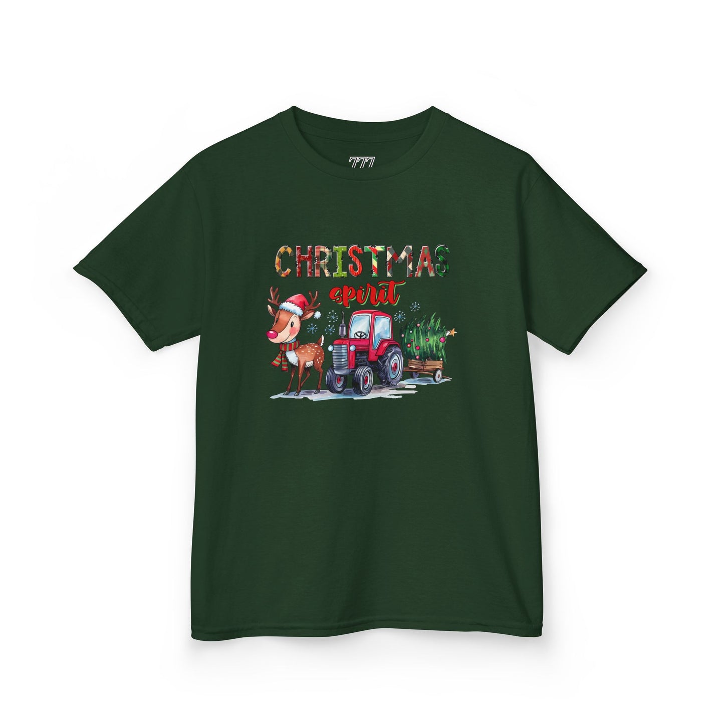 Christmas Spirit Kids T-Shirt – Cute Reindeer & Red Tractor Holiday Tee