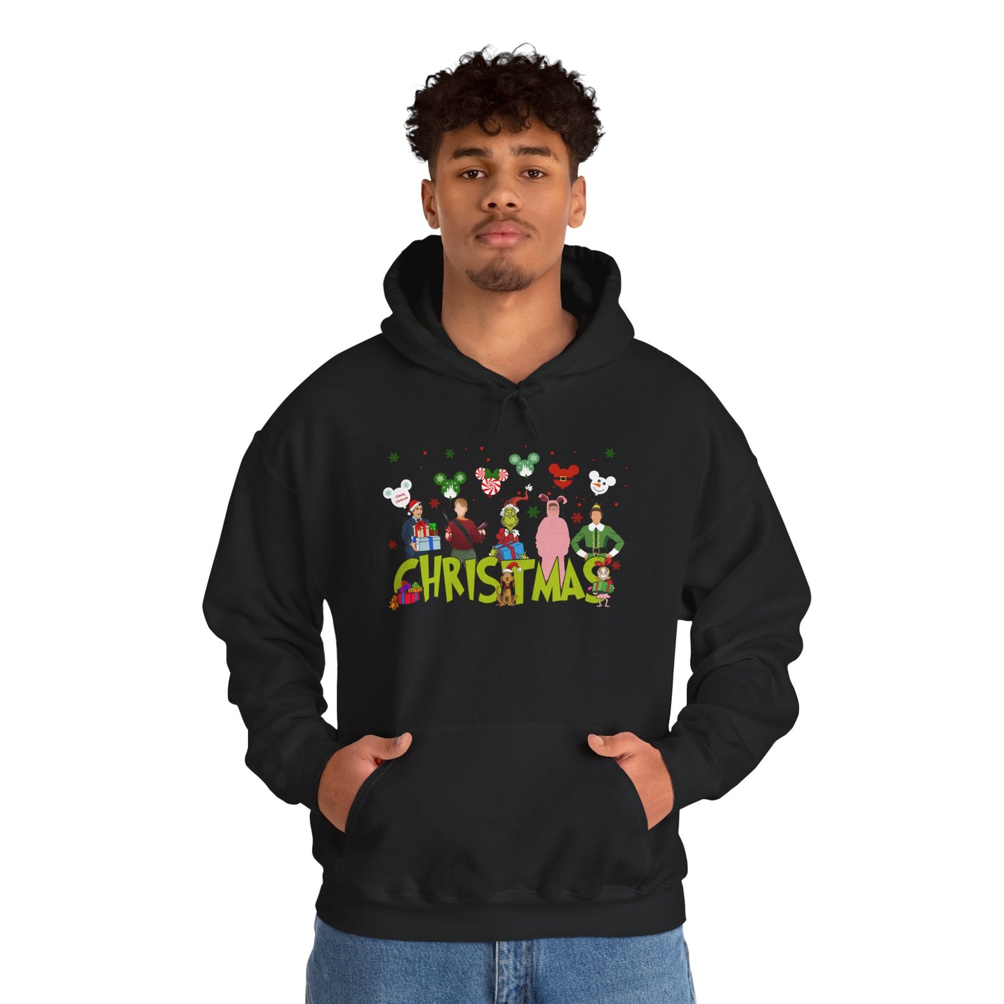 Christmas Character Squad Hoodie – Cute Festive Holiday Characters Unisex Heavy Blend Hooded Sweatshirt