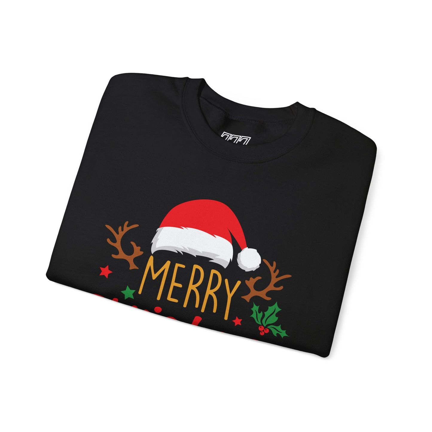 Merry Christmas Reindeer Crewneck – Santa Hat Holiday Unisex Sweatshirt, Festive Xmas Pullover