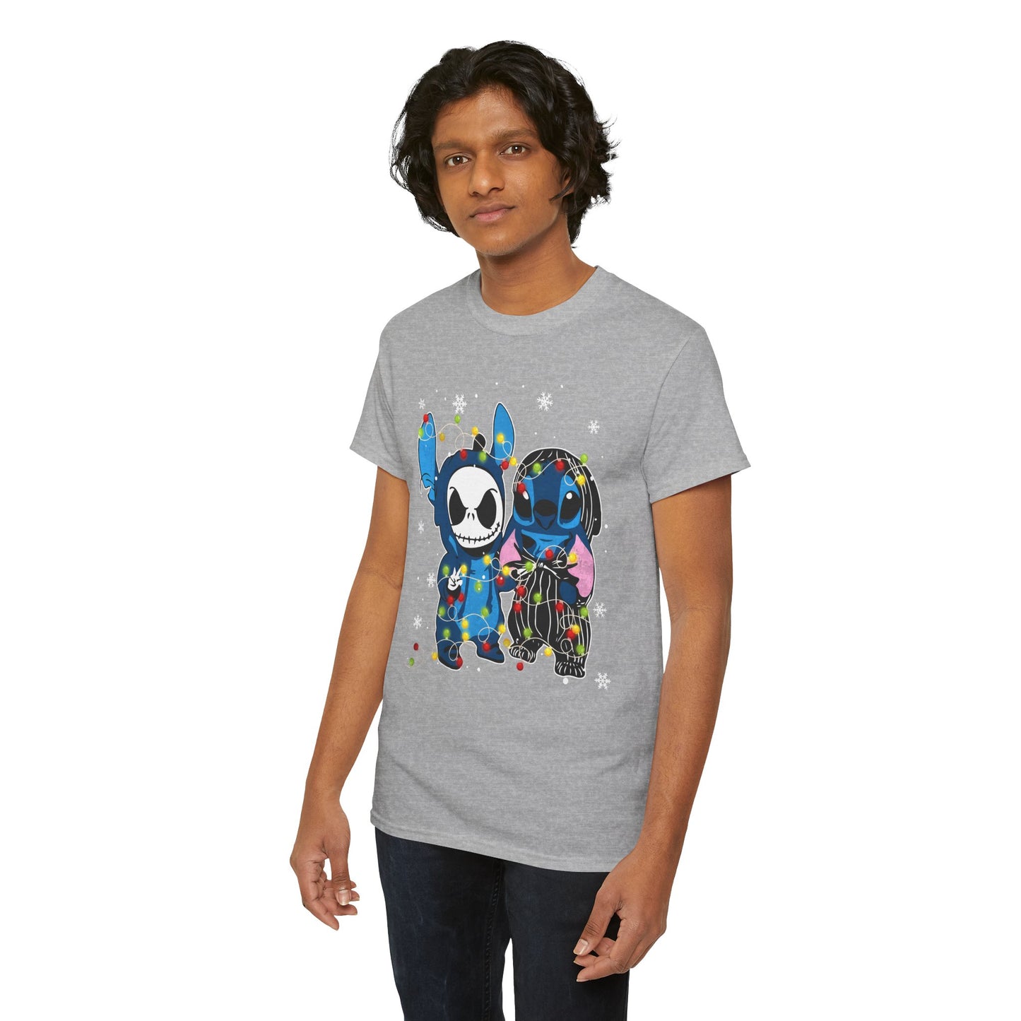 Cute Holiday Duo Christmas Unisex Heavy Cotton T-Shirt – Cartoon Alien & Skeleton Festive Tee