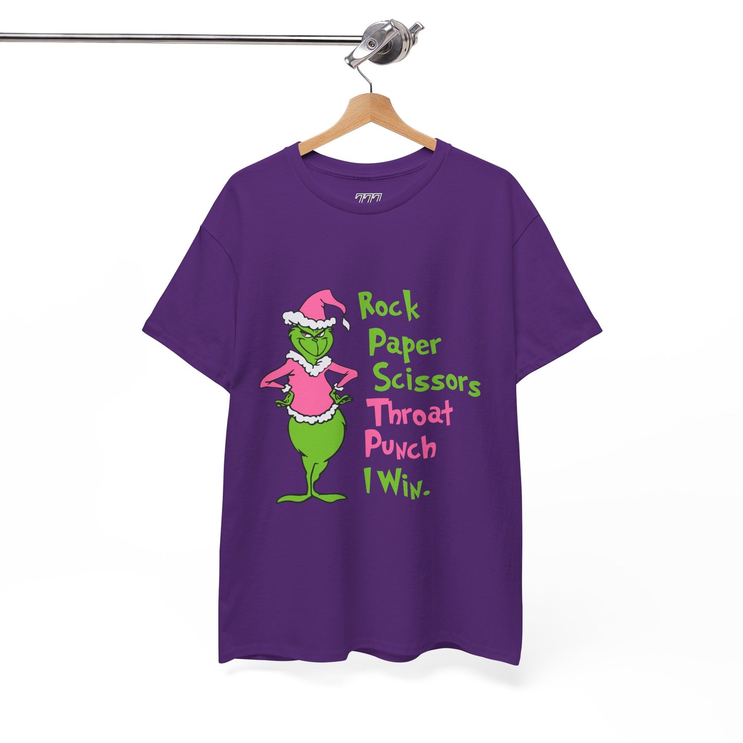 Rock Paper Scissors Throat Punch I Win Funny Christmas Grinch-Inspired Holiday Tee – Sarcastic Pink Santa Unisex Heavy Cotton T-Shirt