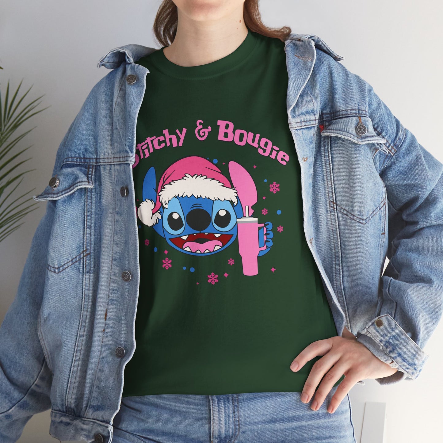 Stitchy & Bougie Christmas T-Shirt – Cute Holiday Women’s Heavy Cotton Tee