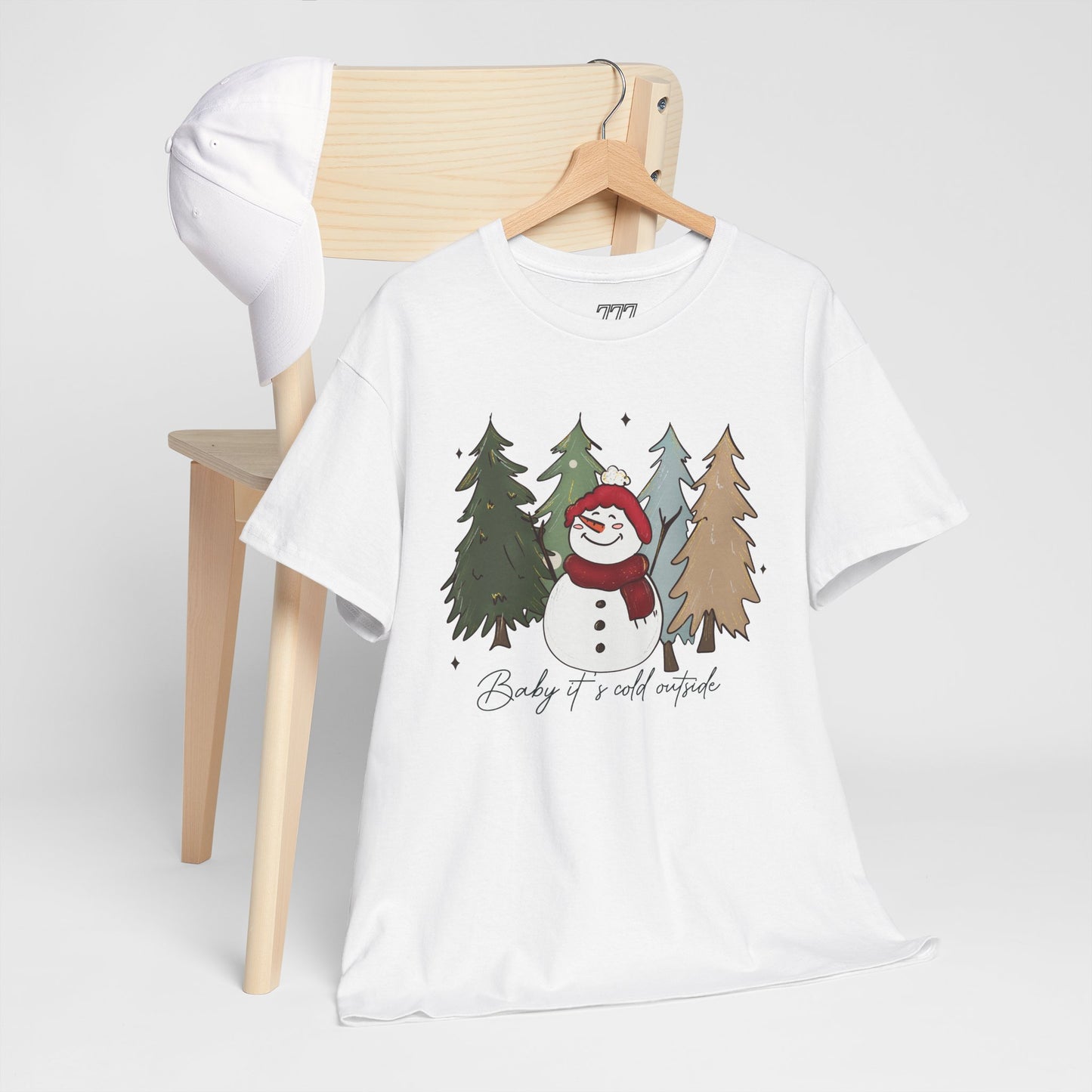 Baby It’s Cold Outside Snowman Christmas Tee – Cozy Winter Aesthetic Holiday Unisex Heavy Cotton T-Shirt