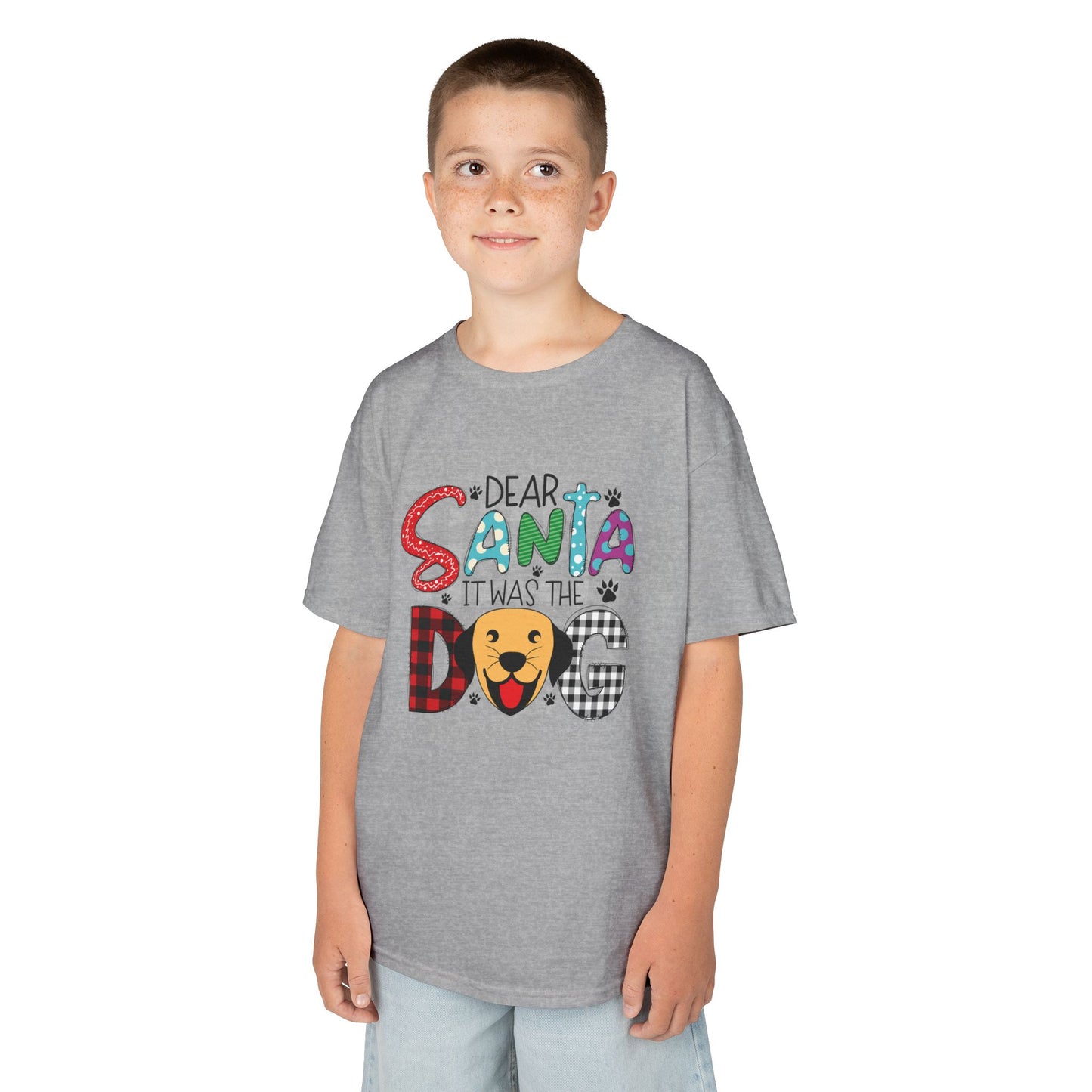 Dear Santa It Was The Dog Kids Christmas T-Shirt – Funny Holiday Dog Lover Tee