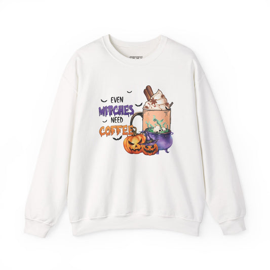 Even Witches Need Coffee Women’s Heavy Blend Crewneck Sweatshirt