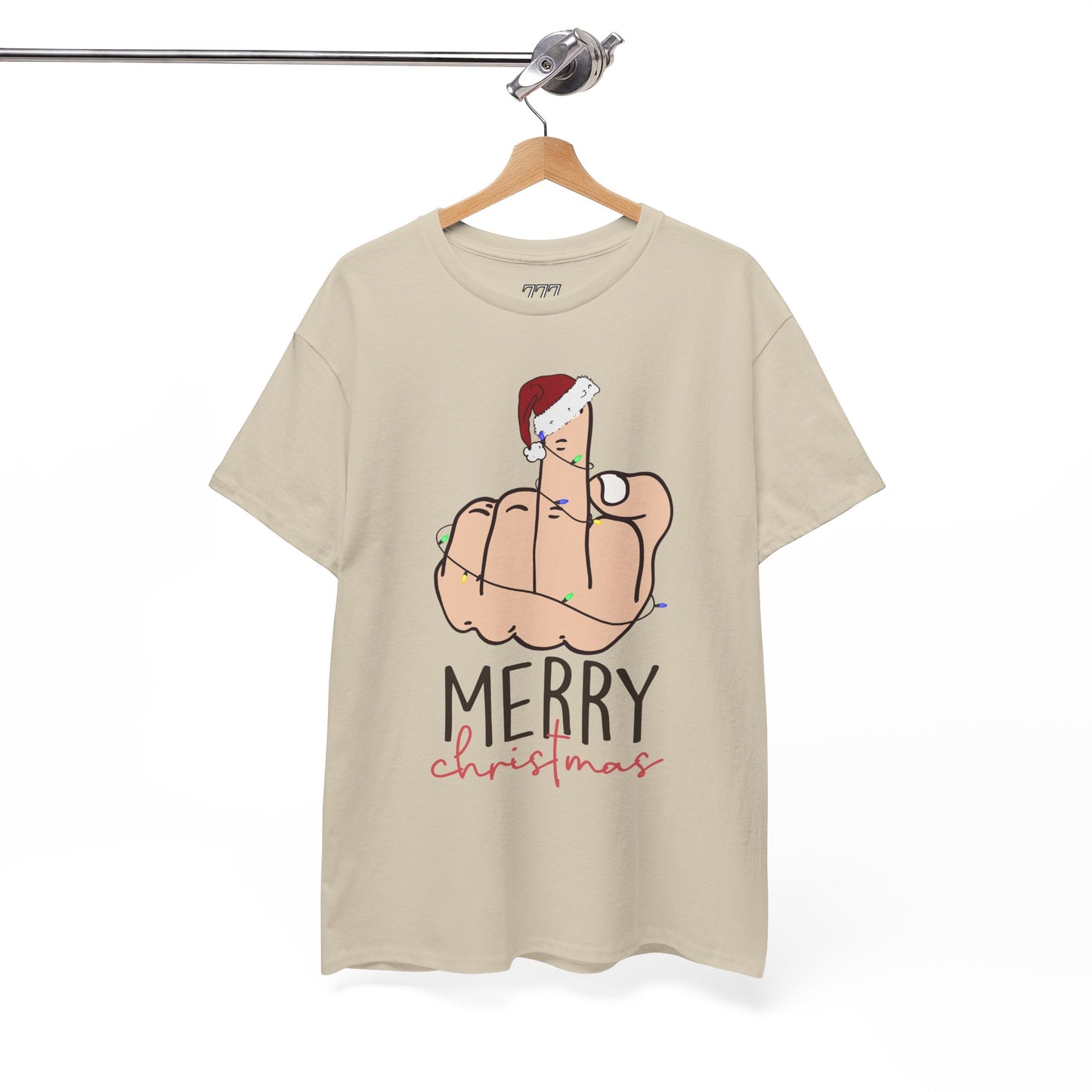 Merry Christmas Middle Finger Funny Adult Holiday Tee – Sarcastic Santa Joke Unisex Heavy Cotton T-Shirt