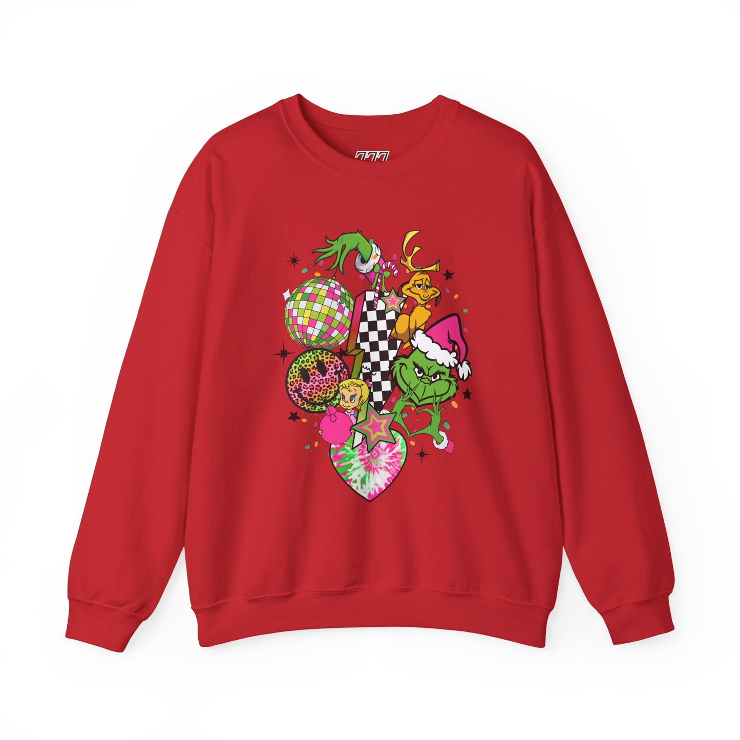 Grinchy Bells Christmas Crewneck – Neon Holiday Hearts & Grumpy Green Aesthetic Sweatshirt (Unisex)