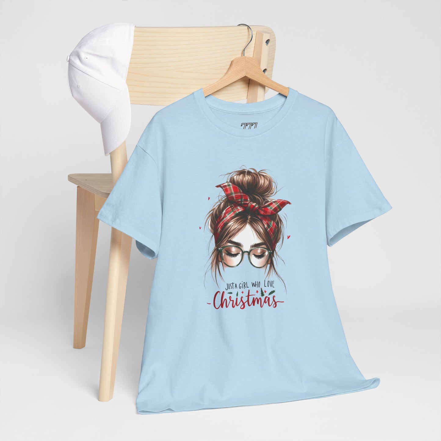 Just A Girl Who Loves Christmas Unisex Heavy Cotton T-Shirt – Plaid Bandana Holiday Girl Tee