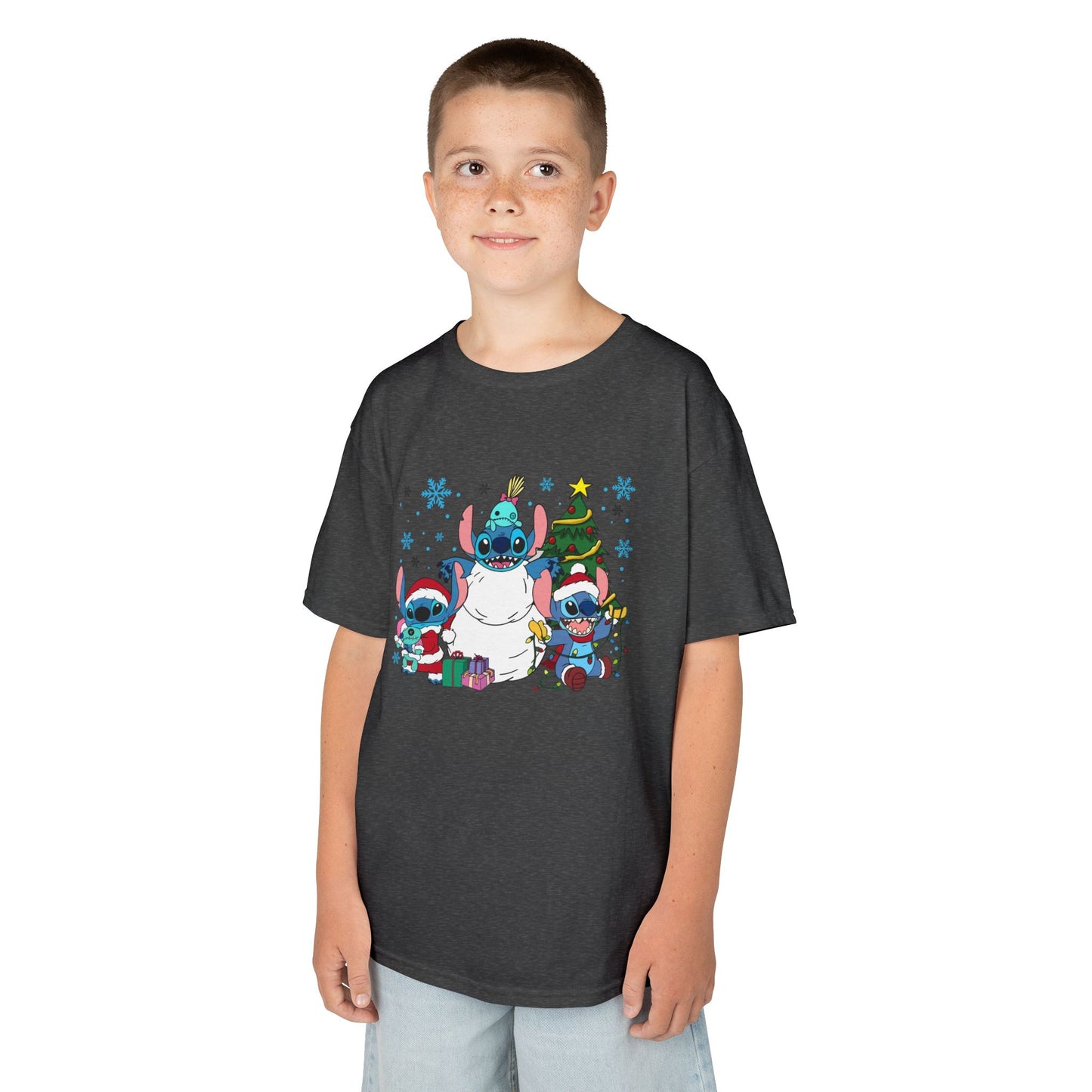 Stitch Christmas Vibes Kids T-Shirt – Cute Holiday Trio Heavy Cotton Tee