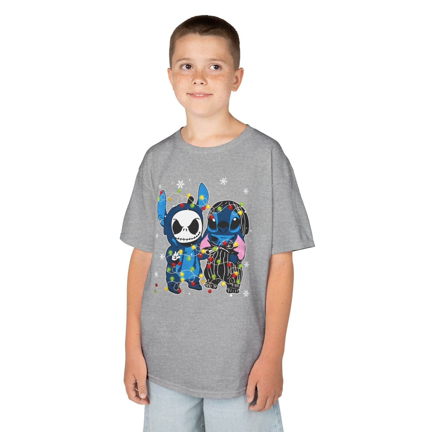 Cute Holiday Duo Christmas T-Shirt – Cartoon Alien & Skeleton Festive Unisex Kids Tee