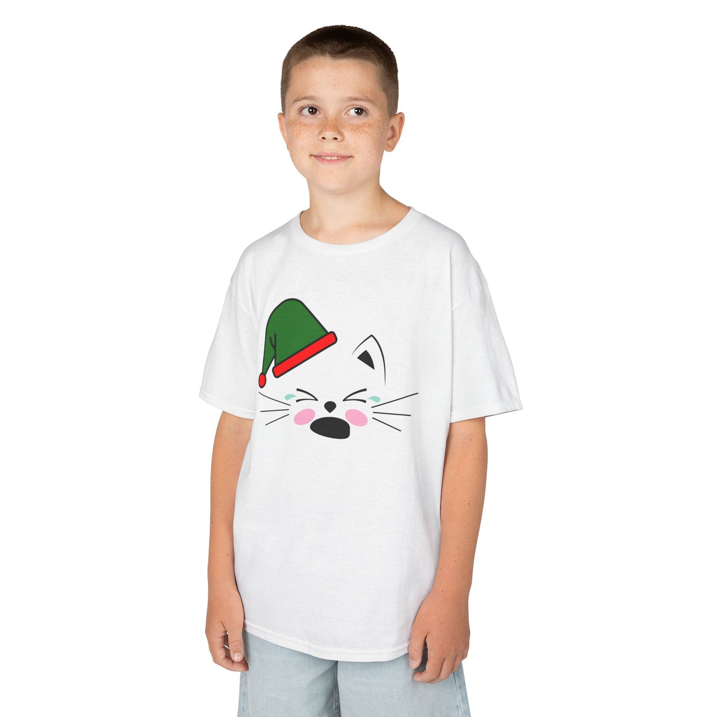 Elf Cat Kids Christmas T-Shirt – Cute Kawaii Cat Holiday Tee for Kids
