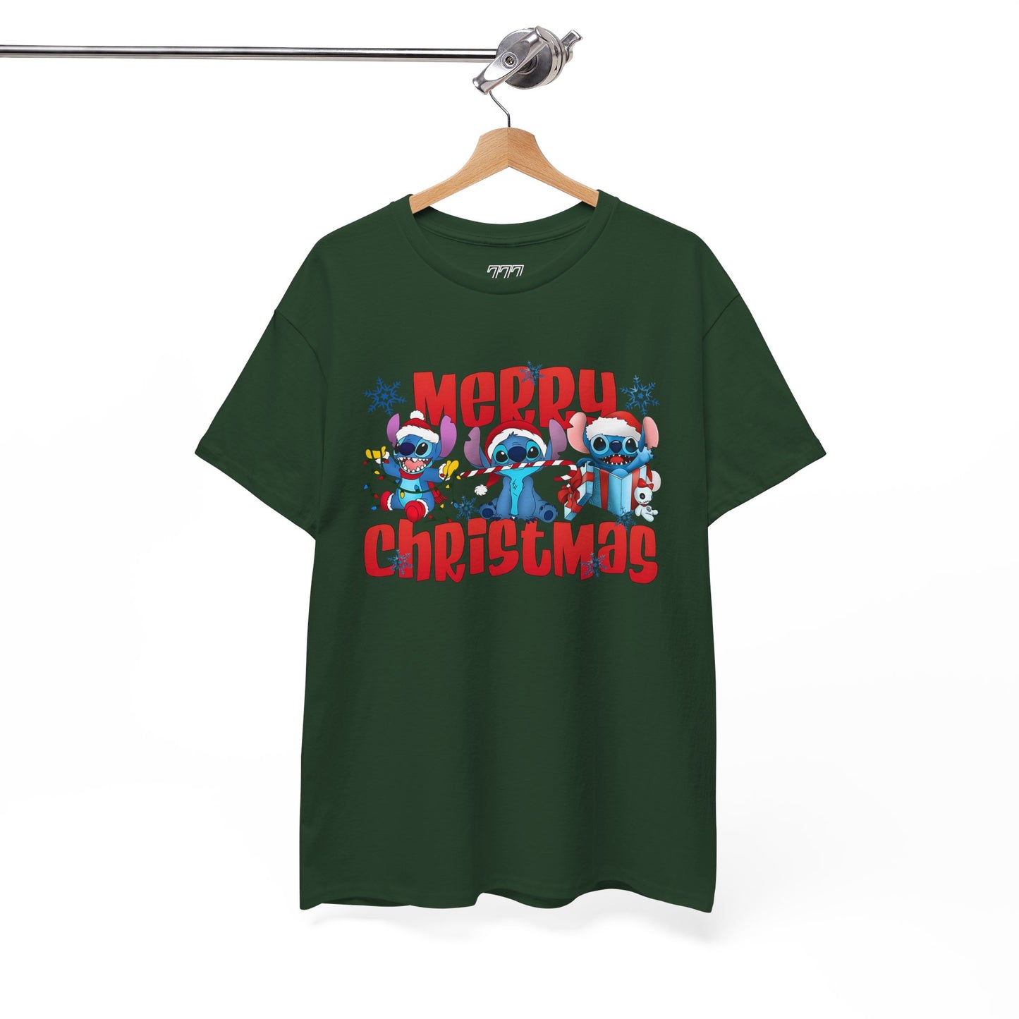 Merry Christmas Unisex Heavy Cotton T-Shirt – Cute Blue Holiday Characters Christmas Tee