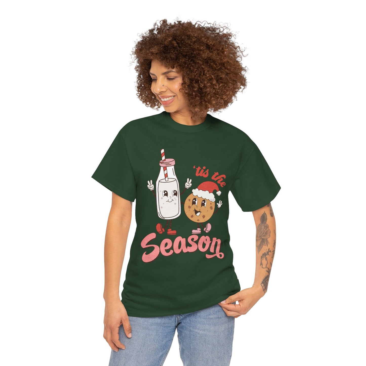 Tis The Season Milk & Cookie Christmas Unisex Heavy Cotton T-Shirt