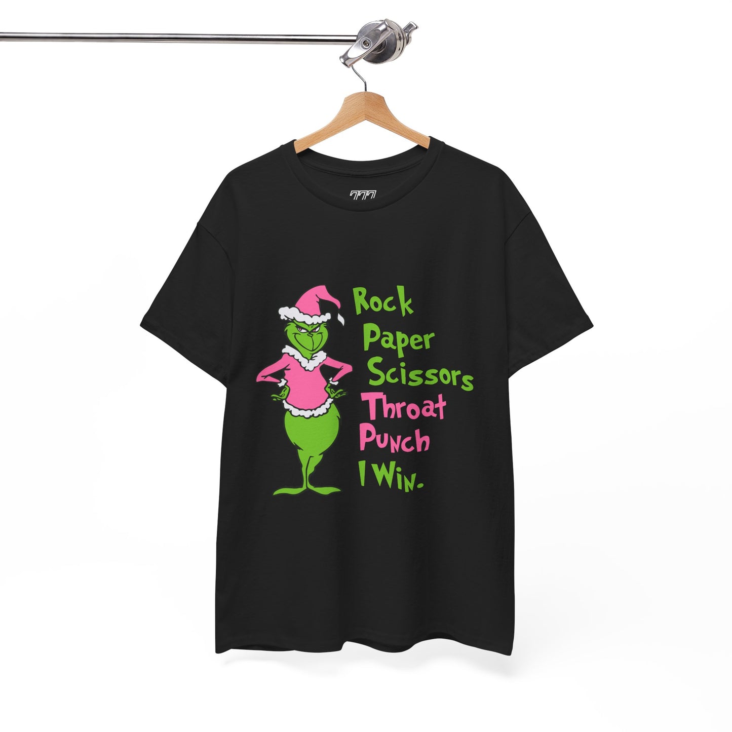 Rock Paper Scissors Throat Punch I Win Funny Christmas Grinch-Inspired Holiday Tee – Sarcastic Pink Santa Unisex Heavy Cotton T-Shirt