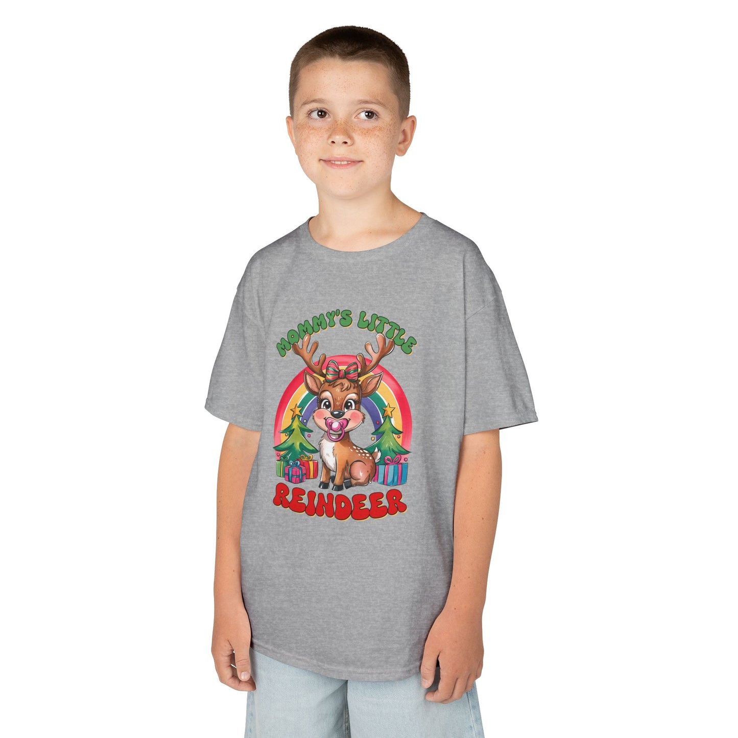 Mommy’s Little Reindeer Kids Christmas T-Shirt – Cute Holiday Reindeer Heavy Cotton Tee