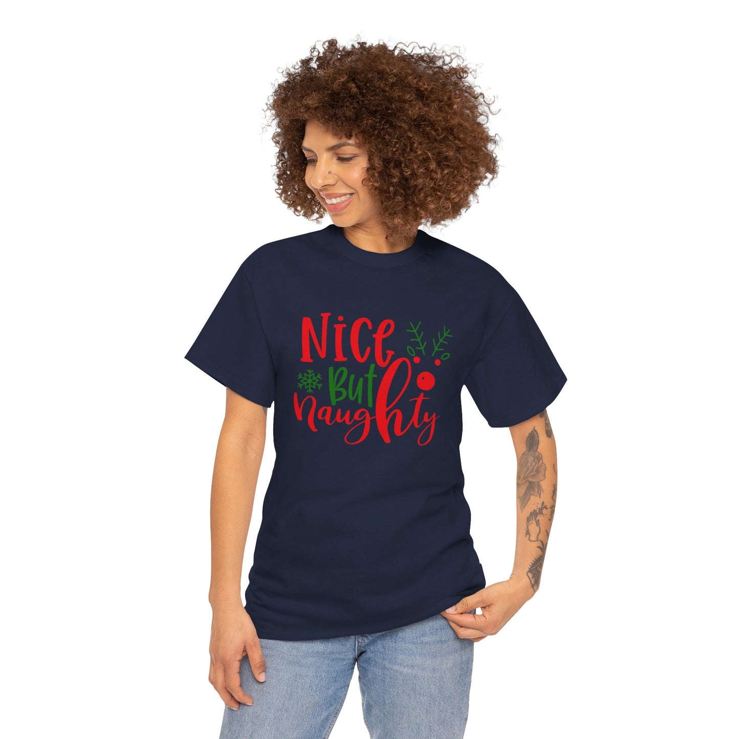 Nice But Naughty T-Shirt – Cute & Sassy Christmas Unisex Heavy Cotton Tee