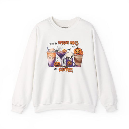 Fueled By Spooky Vibes And Coffee Unisex Heavy Blend Crewneck Sweatshirt