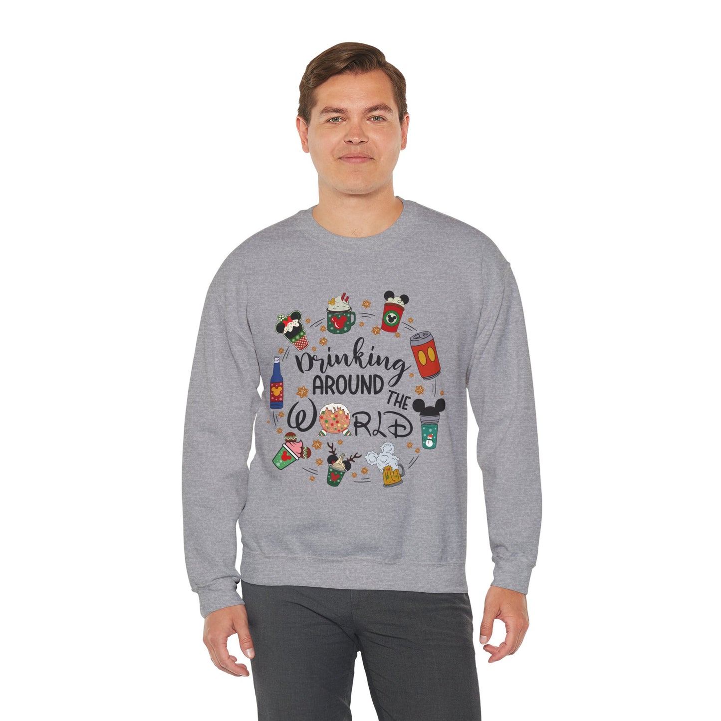 Drinking Around the World Christmas Crewneck – Fun Holiday Travel & Cocktail Sweatshirt (Unisex)