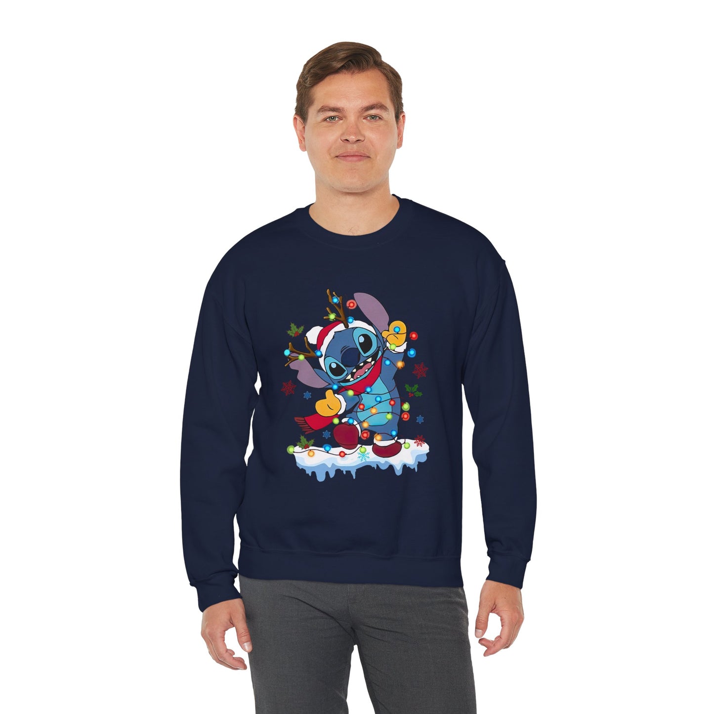 Festive Blue Alien Christmas Lights Unisex Heavy Blend Crewneck Sweatshirt – Cute Holiday Sweater