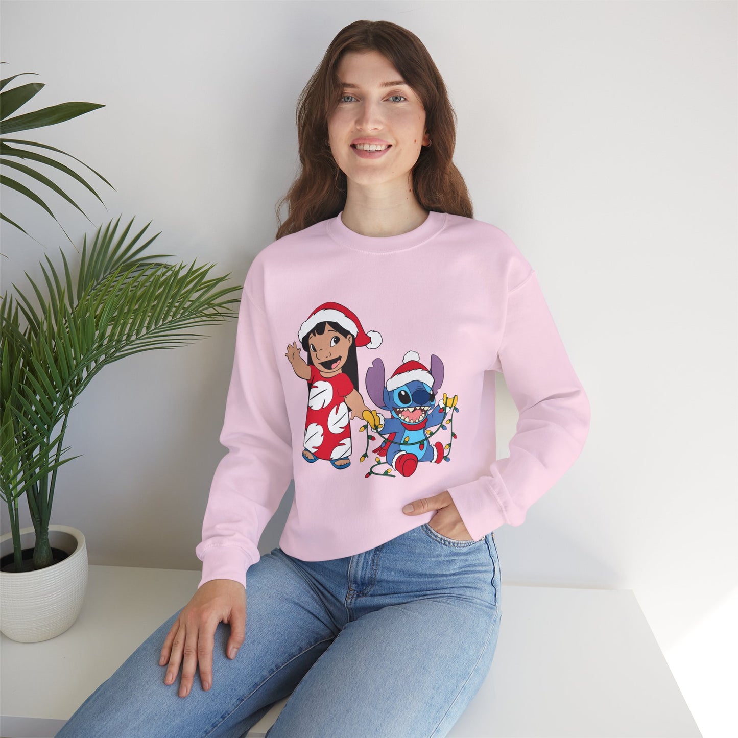 Island Holiday Duo Unisex Christmas Crewneck Sweatshirt – Festive Blue Alien & Girl Holiday Sweater