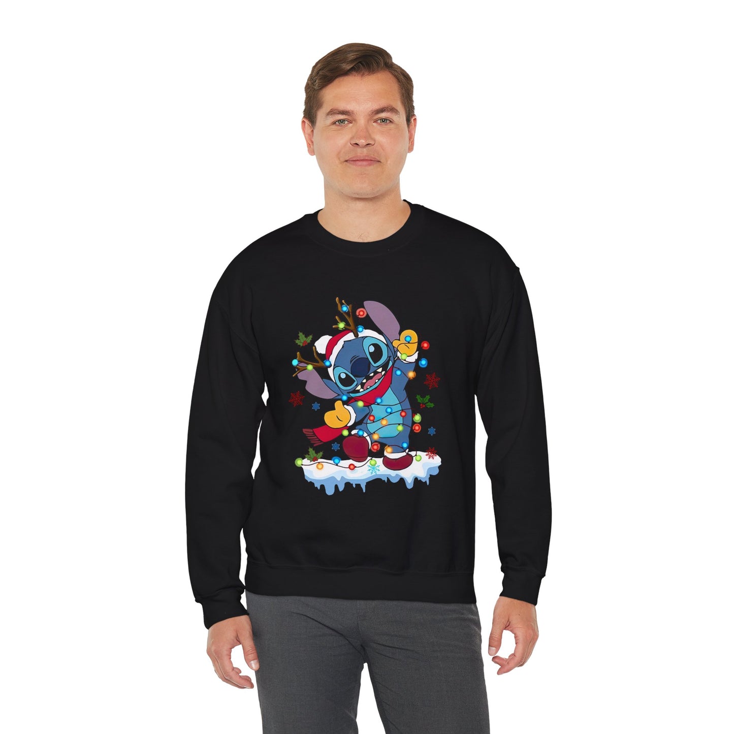 Festive Blue Alien Christmas Lights Unisex Heavy Blend Crewneck Sweatshirt – Cute Holiday Sweater