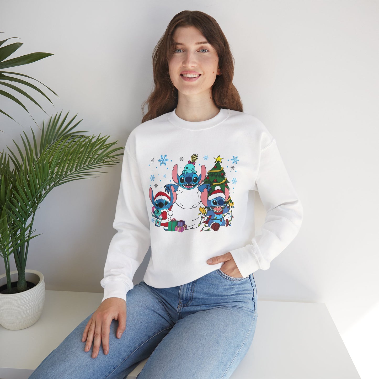 Stitch Christmas Vibes Sweatshirt – Cute Holiday Trio Unisex Heavy Blend Crewneck